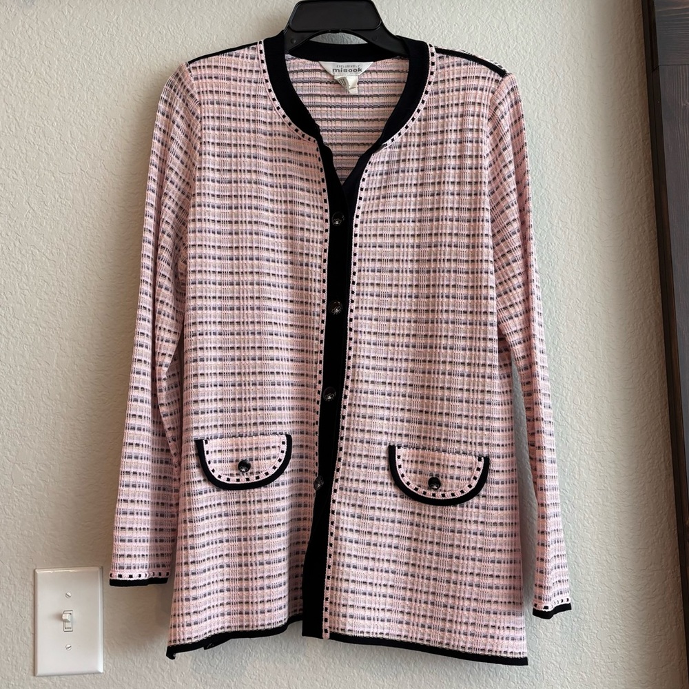 ❗️FINAL❗️Exclusively Misook Pink and Black Checkered Knit Blazer Small